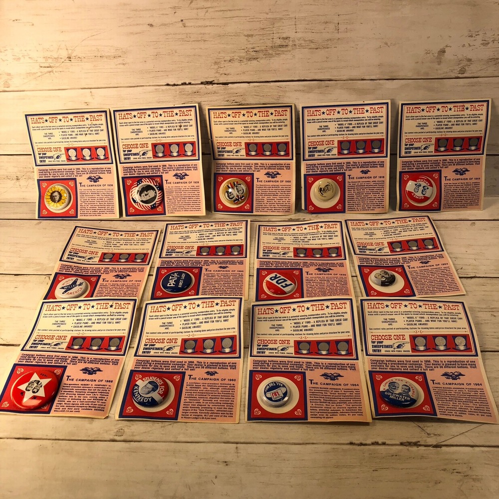 14 Vintage Hats Off to the Past Presidential Campaign Buttons American Oil Co